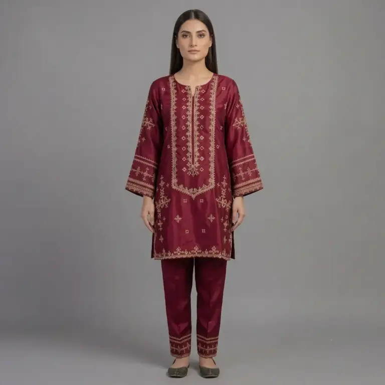 Embroidered Silk 2-Piece Suit | KQ168 - Image 7