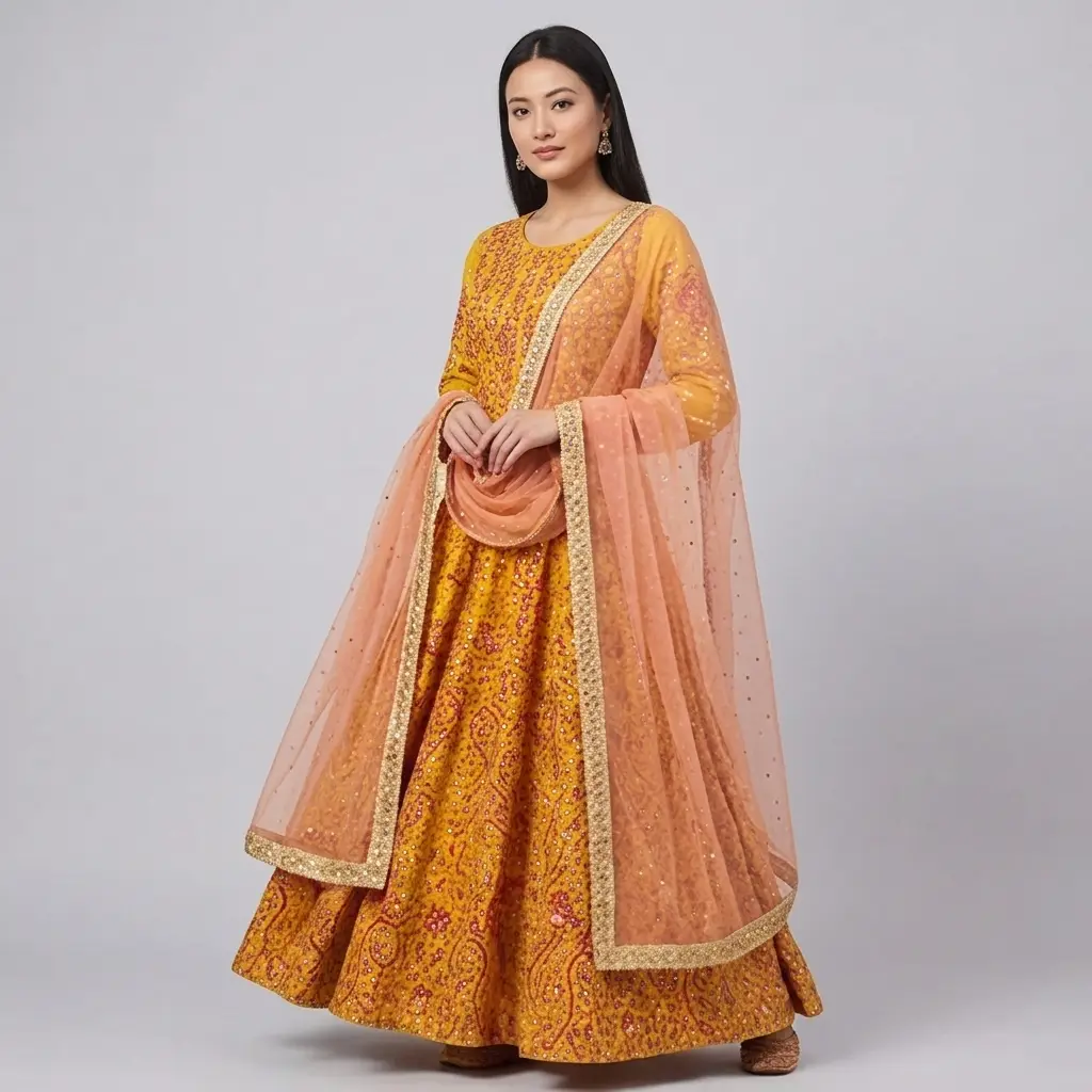 Full Mirror Block Printed Maxi with Kencan Dupatta | KQ120