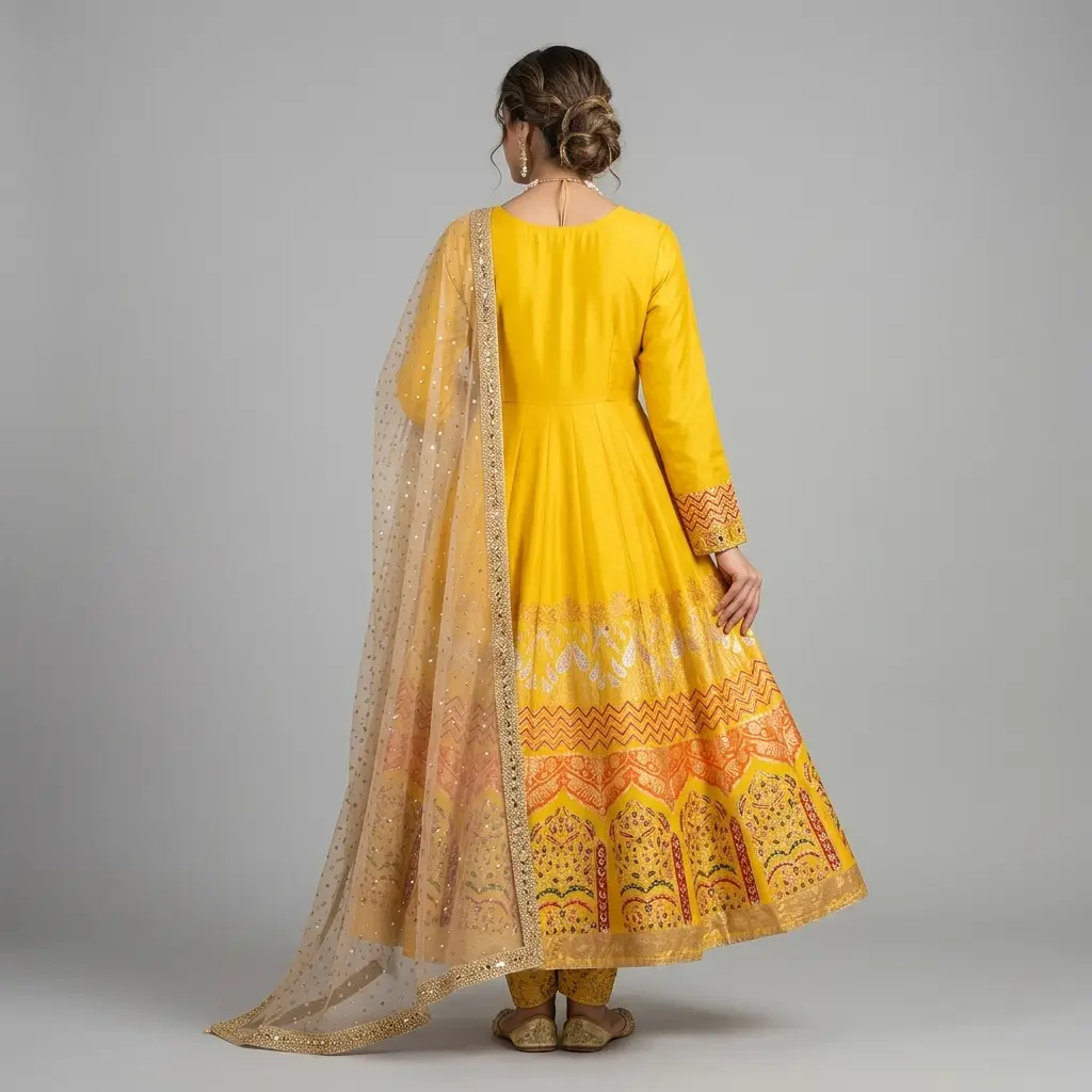 Half Mirror Block Printed Maxi with Kencan Dupatta | KQ116 - Image 7