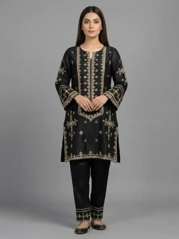 Embroidered Silk 2-Piece Suit | KQ168