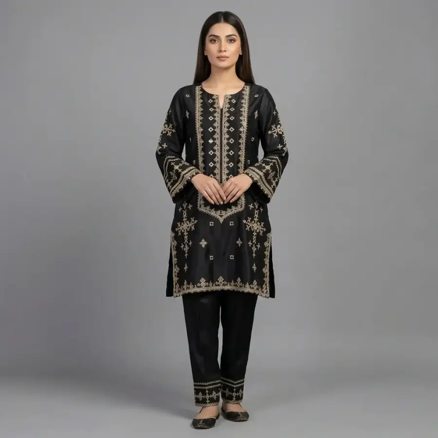Embroidered Silk 2-Piece Suit | KQ168