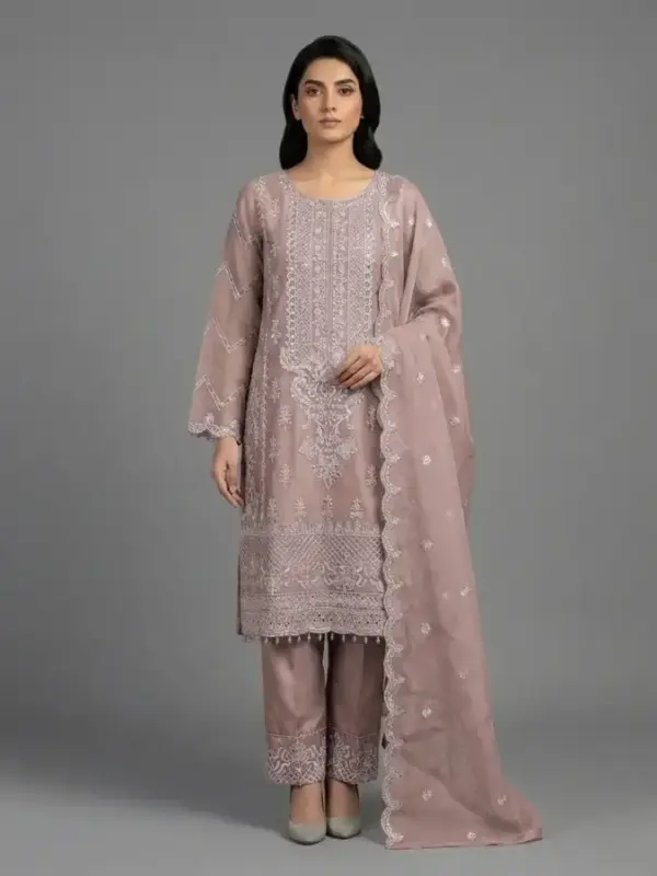 Premium Embroidered Organza 3-Piece Suit | KQ162