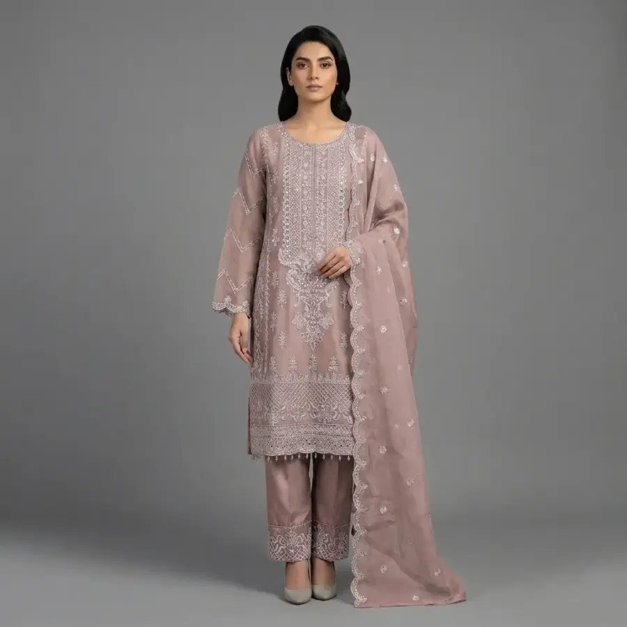 Premium Embroidered Organza 3-Piece Suit | KQ162
