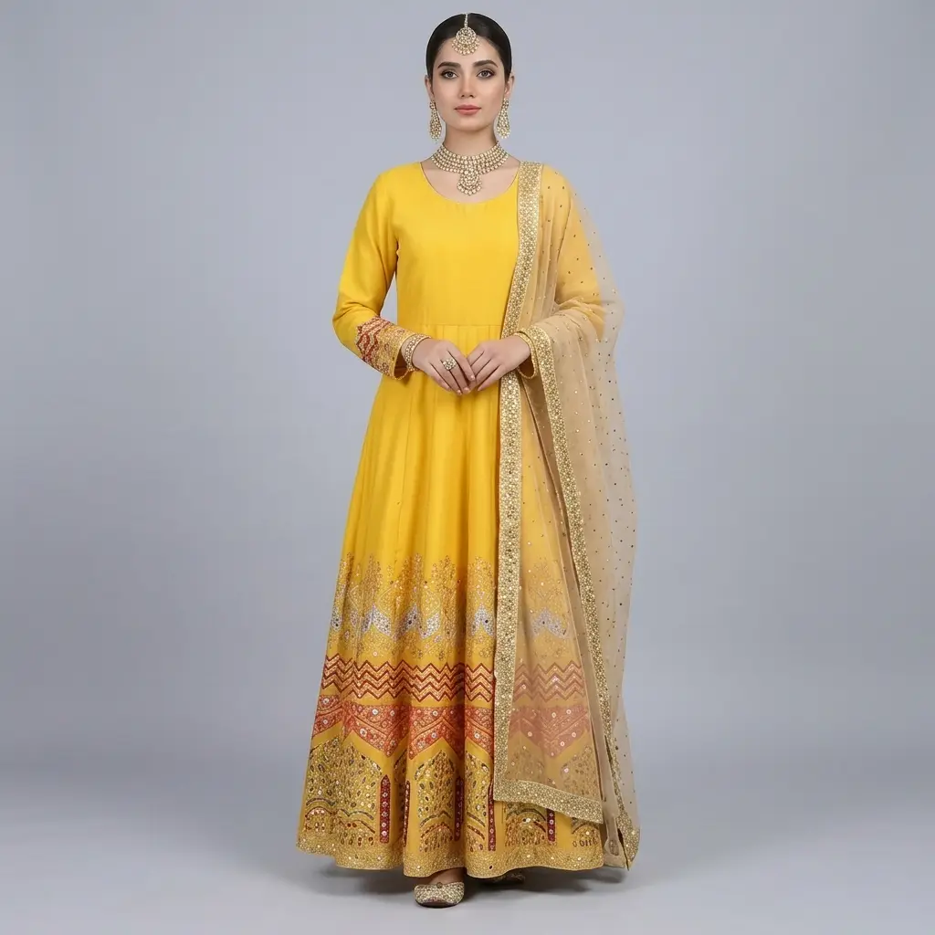 Half Mirror Block Printed Maxi with Kencan Dupatta | KQ116 - Image 2