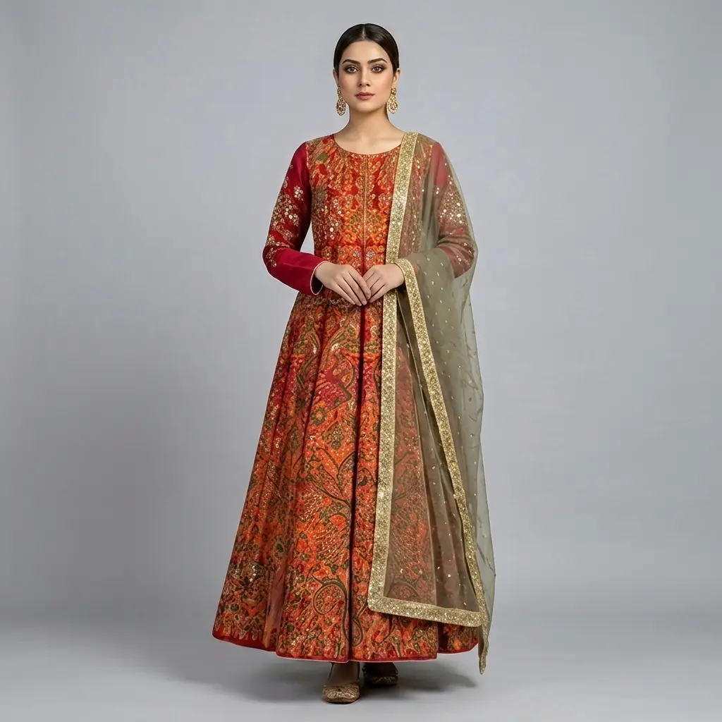 Full Mirror Block Printed Maxi with Kencan Dupatta | KQ122