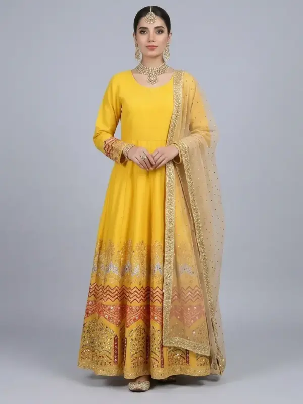 Half Mirror Block Printed Maxi with Kencan Dupatta | KQ116