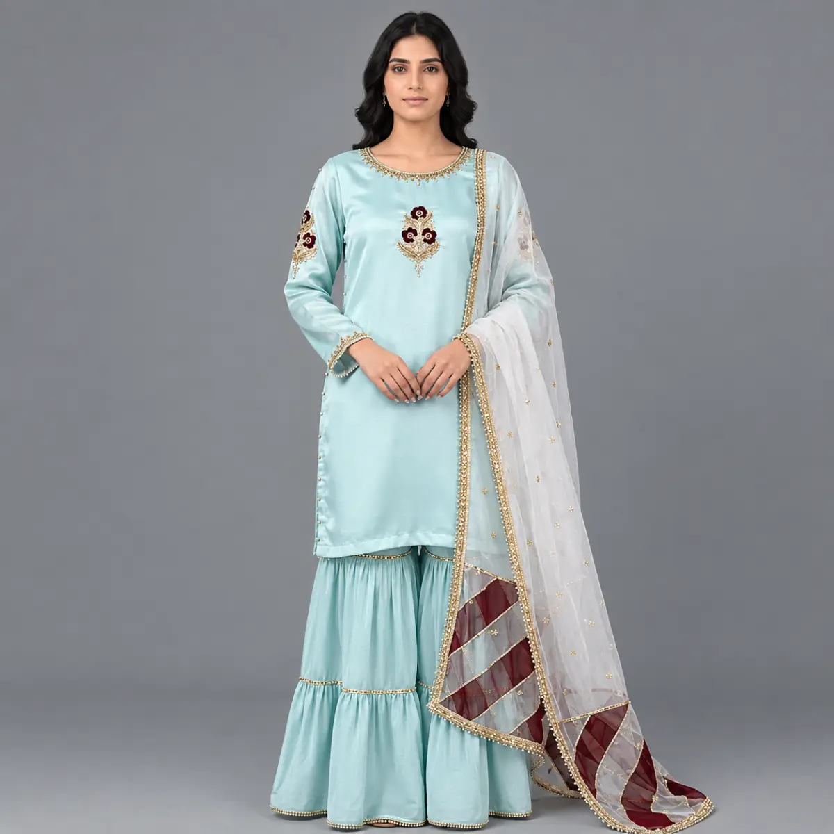 Three Layer Garara Hand Work 3-Piece Suit | KQ157 - Image 7