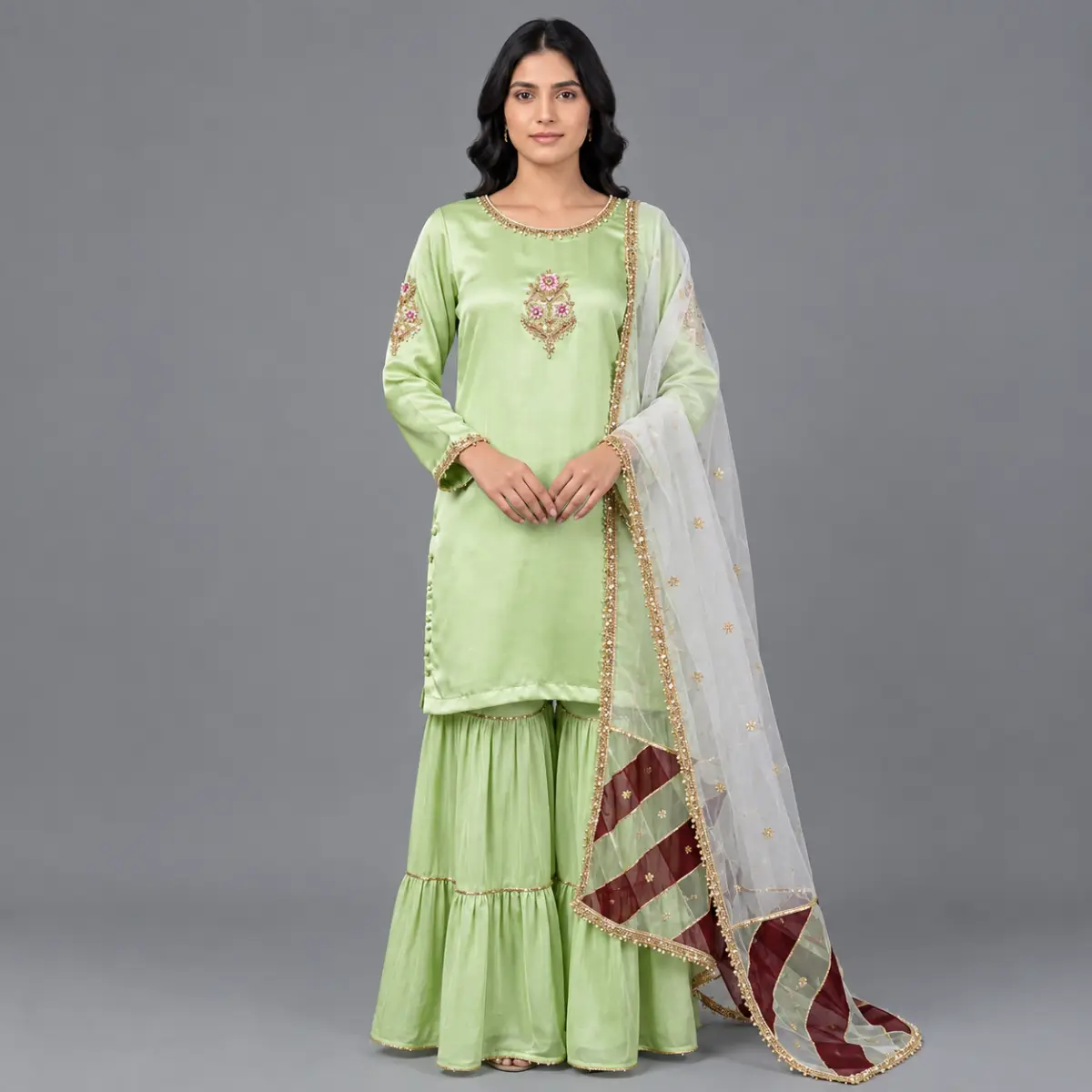Three Layer Garara Hand Work 3-Piece Suit | KQ157 - Image 5