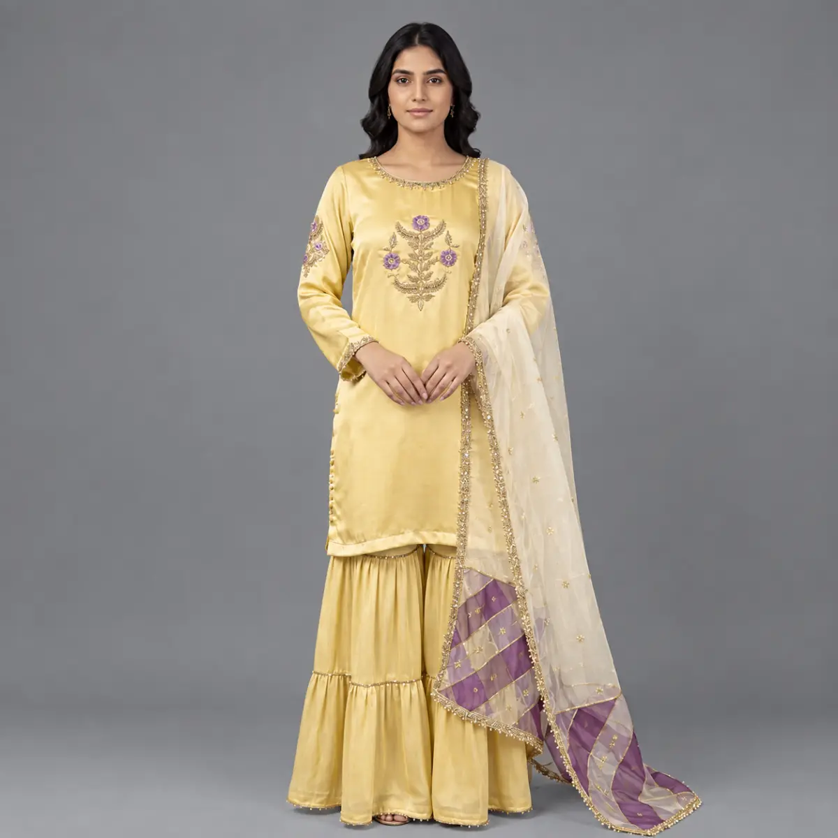 Three Layer Garara Hand Work 3-Piece Suit | KQ157 - Image 3