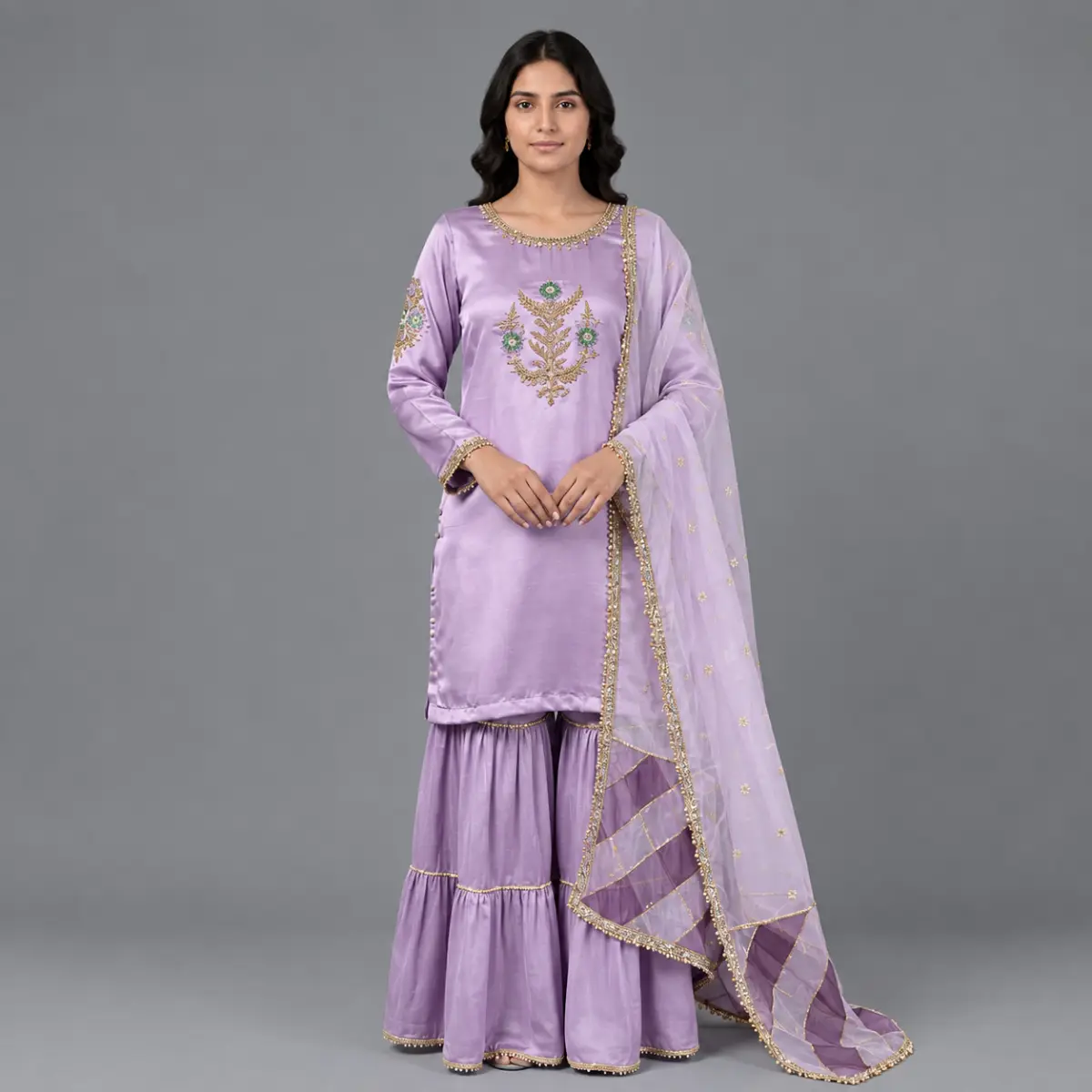 Three Layer Garara Hand Work 3-Piece Suit | KQ157