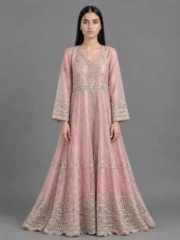 Net Embroidered Maxi with Kencan Dupatta | KQ173