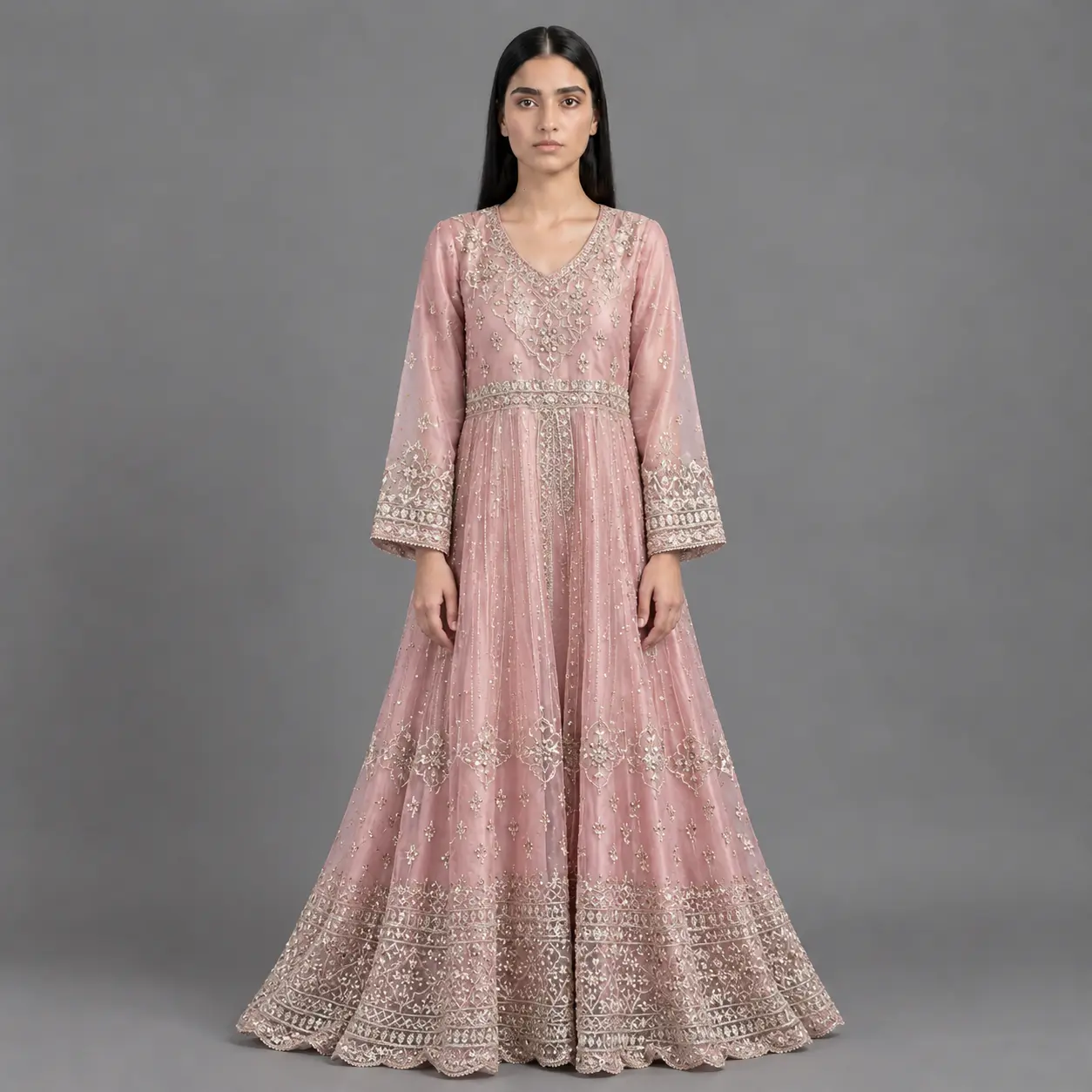 Net Embroidered Maxi with Kencan Dupatta | KQ173