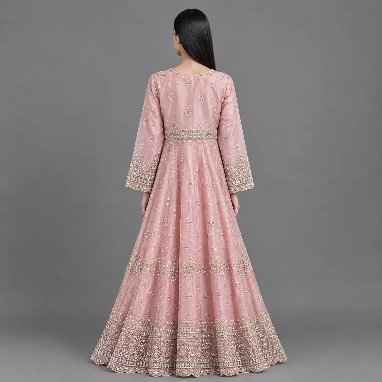 Net Embroidered Maxi with Kencan Dupatta | KQ173 - Image 2