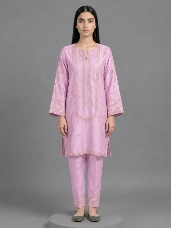 Elegant Embroidered Silk 2-Piece Suit | KQ169