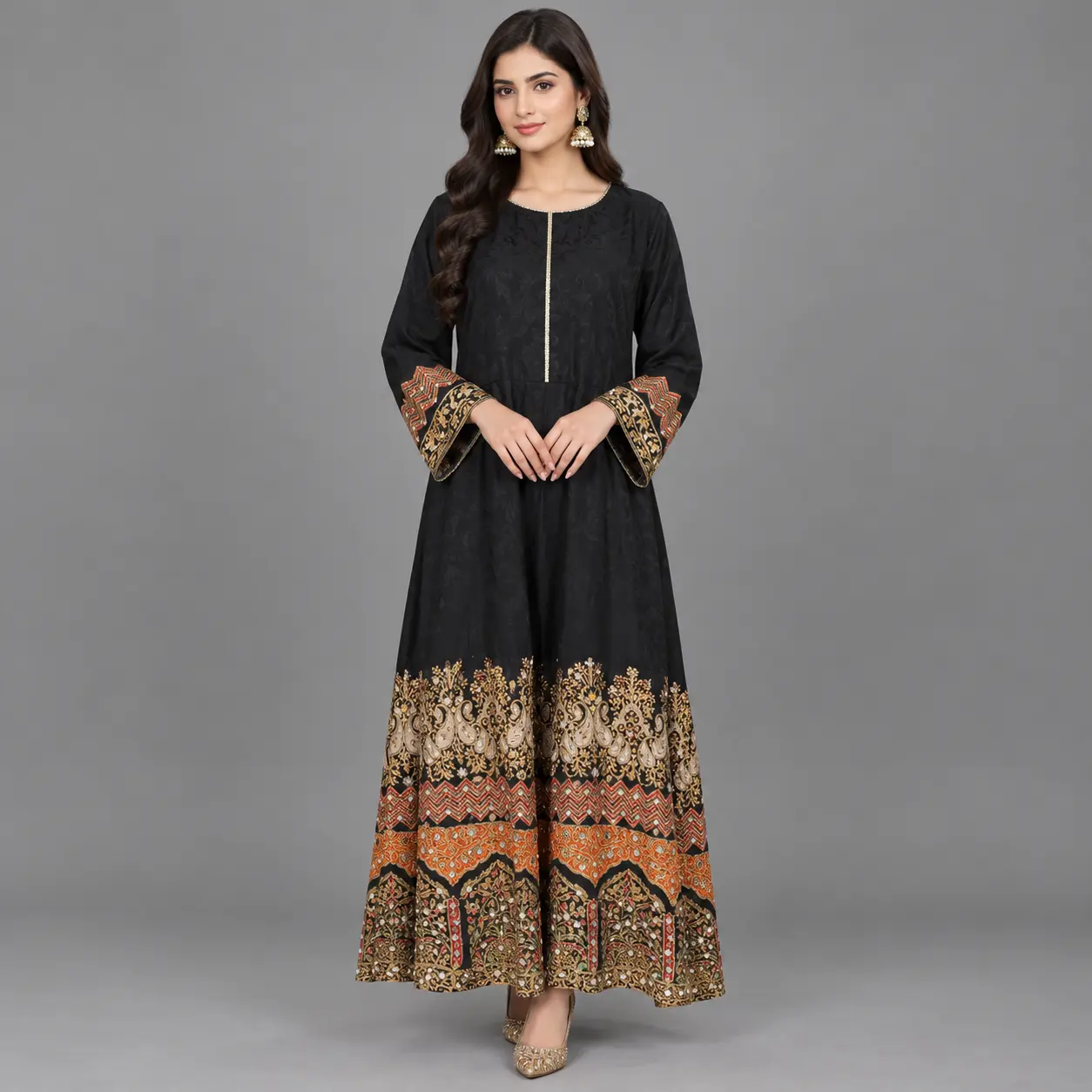Half Mirror Embroidered Maxi | Kehkashan Collection
