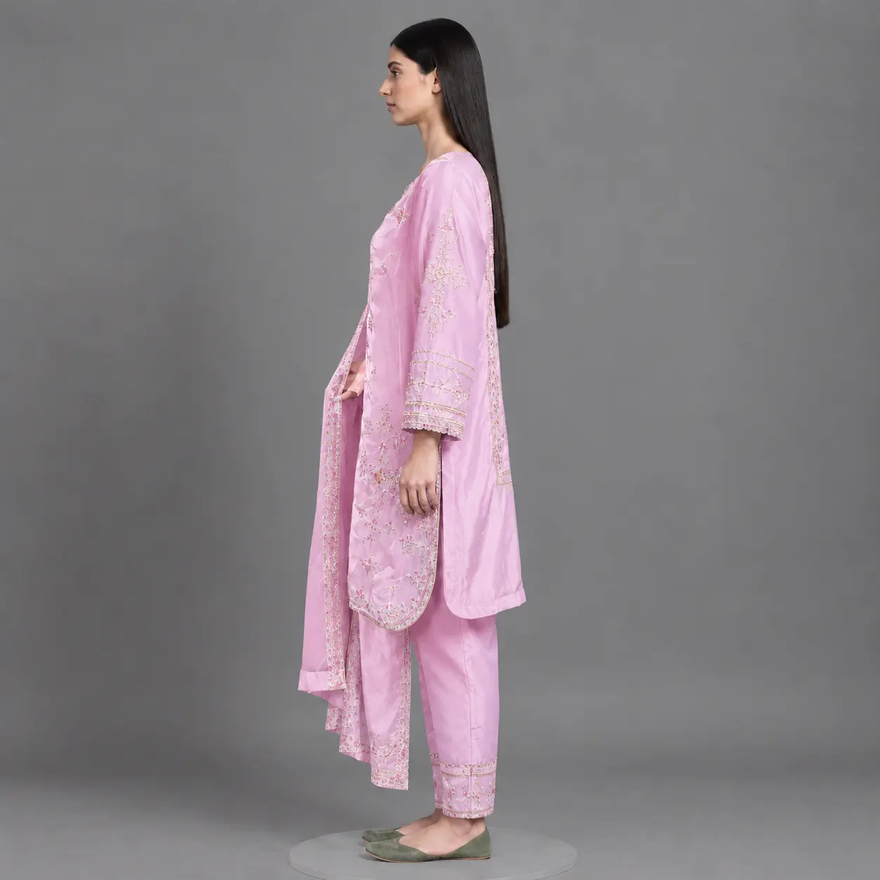 Elegant Embroidered Silk 2-Piece Suit | KQ169 - Image 3